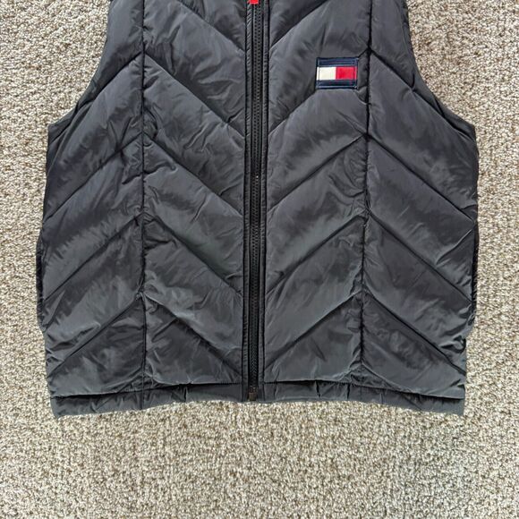 Vintage Tommy Hilfiger Down Puffer Vest Mens Medium Black Full Zip 2000 Y2K VTG - Picture 5 of 15